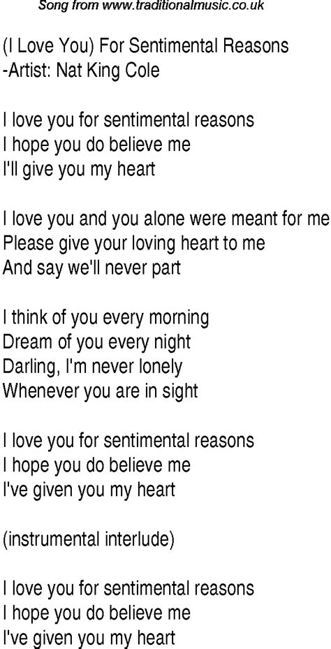 Top Songs 1946 Music Charts Lyrics For I Love You For Sentimental Reasons