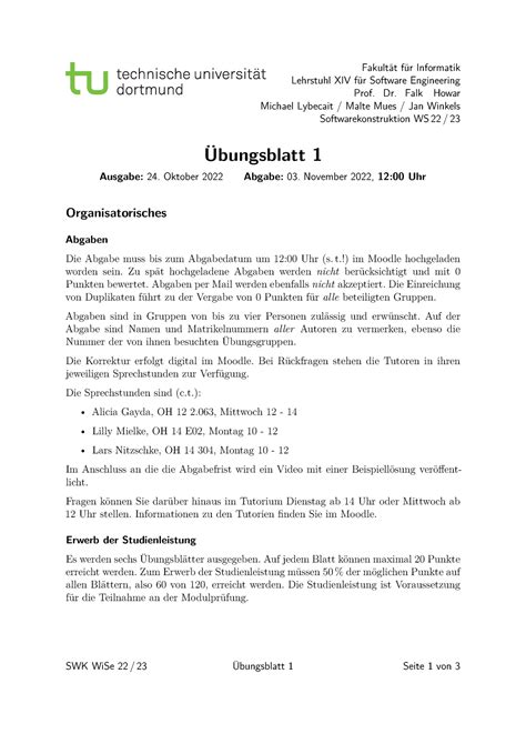 Übungsblatt 1 Wintersemester 22 23 Fakultät für Informatik