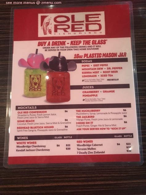 Menu at Ole Red pub & bar, Tishomingo