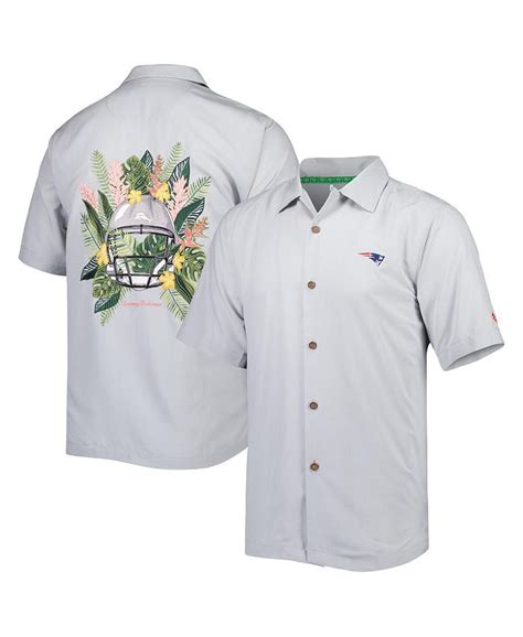 Tommy Bahama Mens Gray New England Patriots Coconut Point Frondly Fan Camp Islandzone Button Up