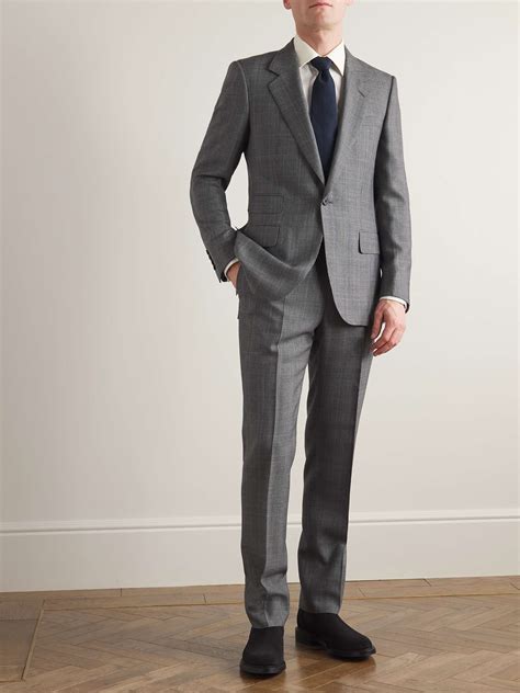 Gray Straight Leg Prince Of Wales Checked Wool Suit Trousers KINGSMAN