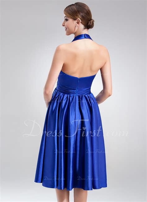 A Line Princess Halter Knee Length Charmeuse Bridesmaid Dress With