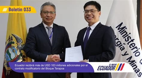 Ecuador recibirá más de USD 163 millones adicionales por el contrato