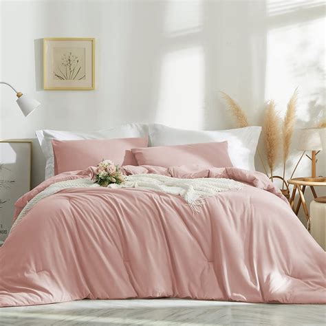 3 Pieces Light Pink Comforter Set Girly Pink Solid Color Bedding Sets