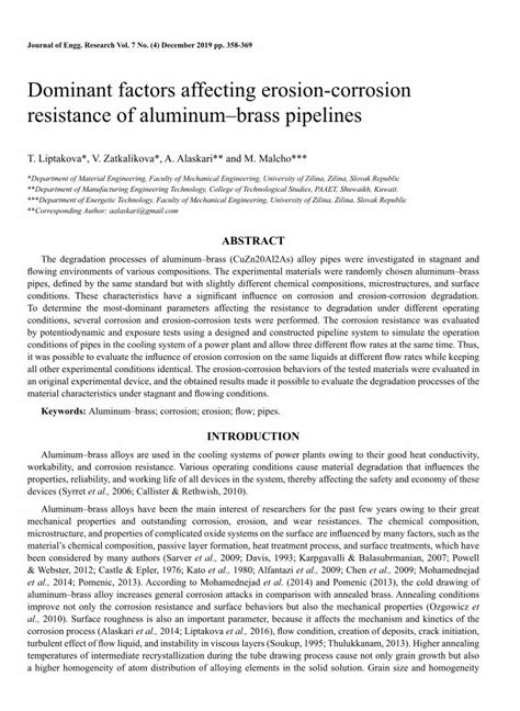 Pdf Dominant Factors Affecting Erosion Corrosion Resistance Of