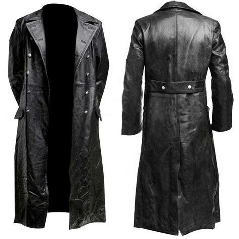 Egnmcr Men S Genuine Leather Trench Coat Black Long Duster Motorcycle