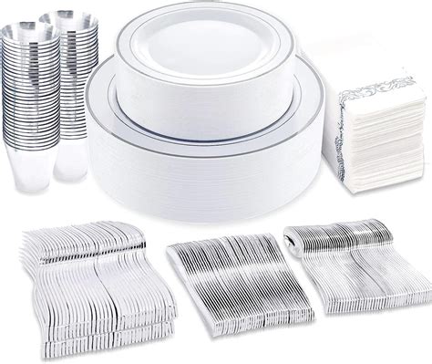 Supernal 400pcs Silver Plastic Dinnerware Setsilver And