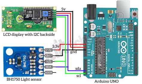 Interfacing BH1750 Light Intensity Sensor With Arduino In Lux Circuit