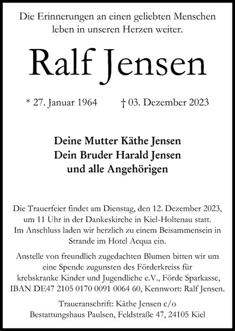 Traueranzeigen Von Ralf Jensen Trauer Anzeigen De