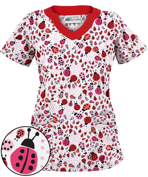 Ua Lady Bug Oasis White Print Scrub Top Pediatric Scrubs Pediatric