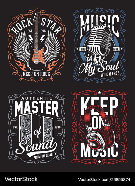 Music T Shirt Design Set Royalty Free Vector Image