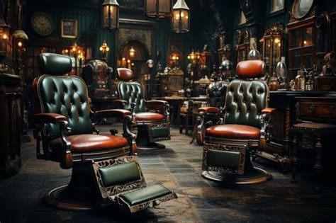 Premium AI Image | Traditional barber shop with vintage leather chairs ...