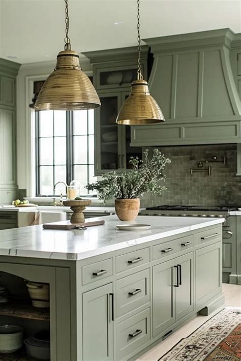 Serene Kitchens With Sage Green Cabinets En Islas De Cocina