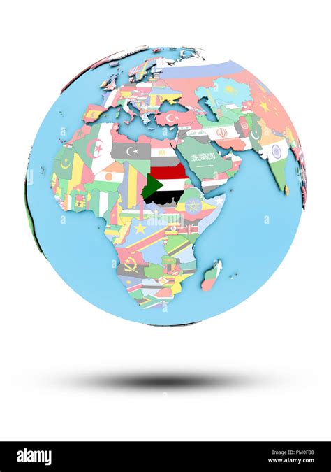 Sudan On Political Globe With National Flags Isolated On White