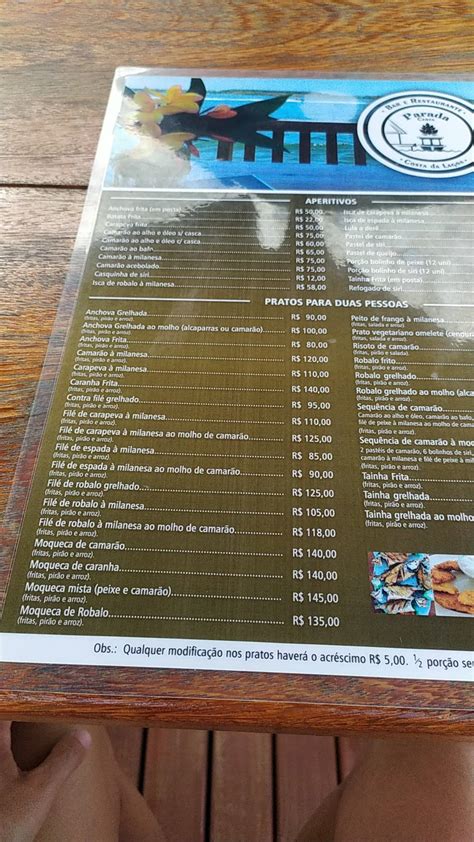 Menu Em Restaurante Parada Certa Costa Da Lagoa Florian Polis