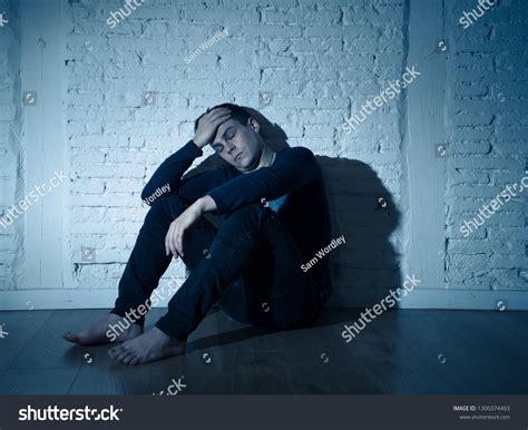 Portrait Sad Depressed Young Man Crying Stock Photo 1300374493 ...