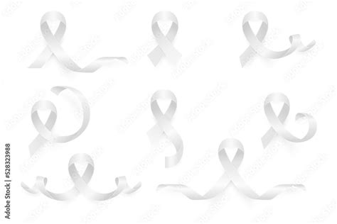 Vector 3d Realistic Clear White Ribbon Set. Lung Cancer Awareness Symbol Closeup. Cancer Ribbon ...