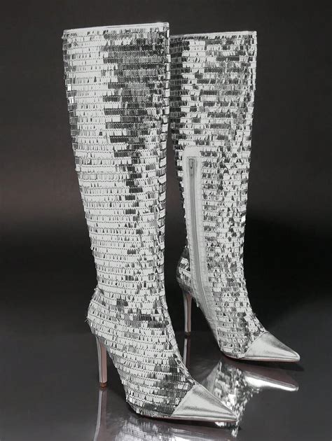 Shuzia Sequin Over The Knee Boots Shein Usa