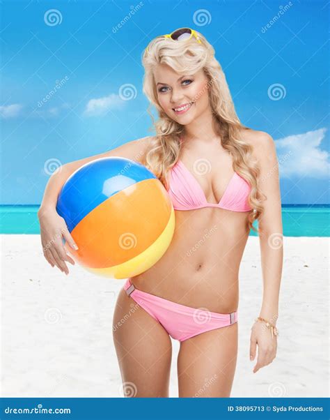 Beautiful Woman In Bikini With Beach Ball Stock Photos Image 38095713