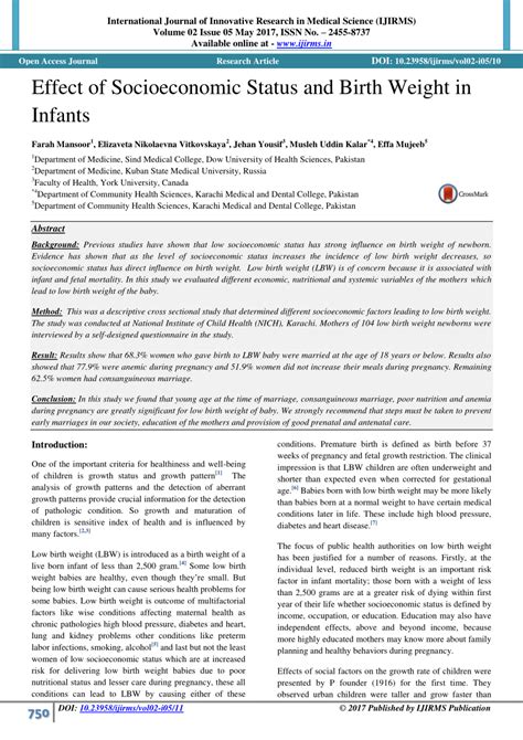 Pdf Effect Of Socioeconomic Status And Birth Weight In Infants