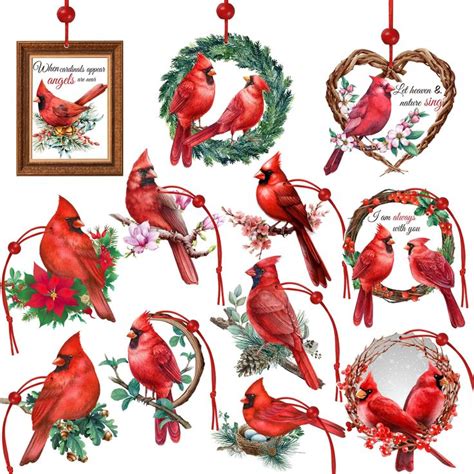 36 Pcs Red Cardinal Christmas Ornaments Wood Cardinals Hanging Ornaments Wooden Cardinal Birds