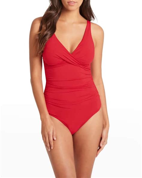 Mara Hoffman Maddy Tie Front Cutout One Piece Halter Swimsuit Neiman