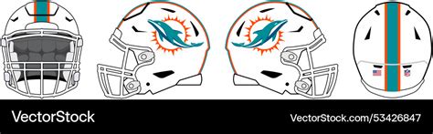 Miami Dolphins Helmet Multiple Views Royalty Free Vector