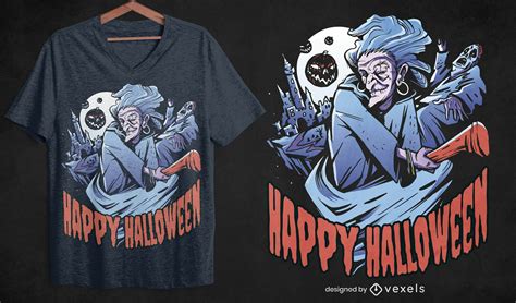 Scary Halloween Witch T-shirt Design Vector Download