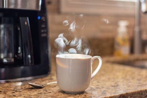 Hot Steaming Cup Of Coffee On The Kitchen Counter Stock Image Image