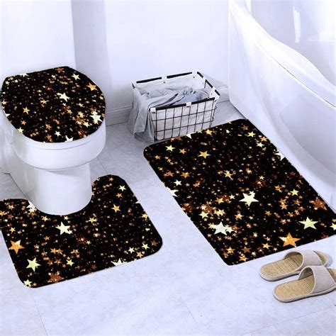 Trendy Gold Glitter Stars Sparkles Shower Curtains Shiny Decor For