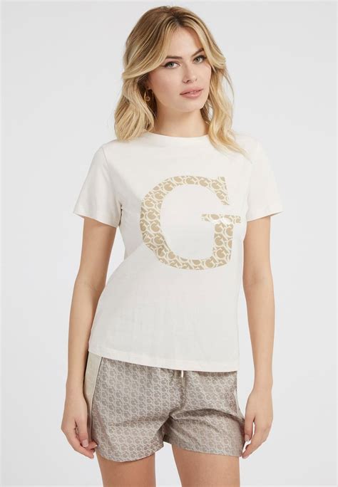 Guess Mit Frontlogo T Shirt Print Beige Zalandode