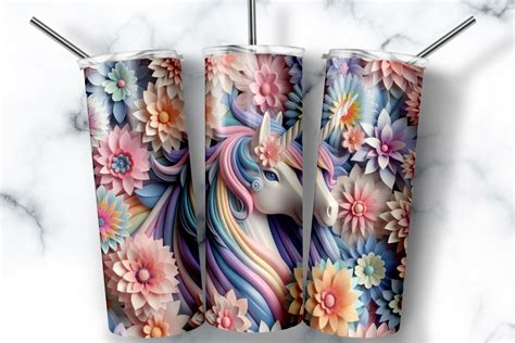 3D Unicorn 20oz Skinny Tumbler Wrap PNG Graphic By ORDCreative