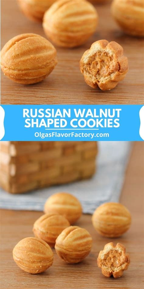 Russian Walnut Shaped Cookies On A Wooden Table With The Words Russian