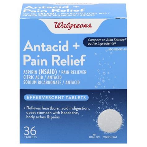 Walgreens Antacid Pain Relief Effervescent Tablets 36 Ct Kroger