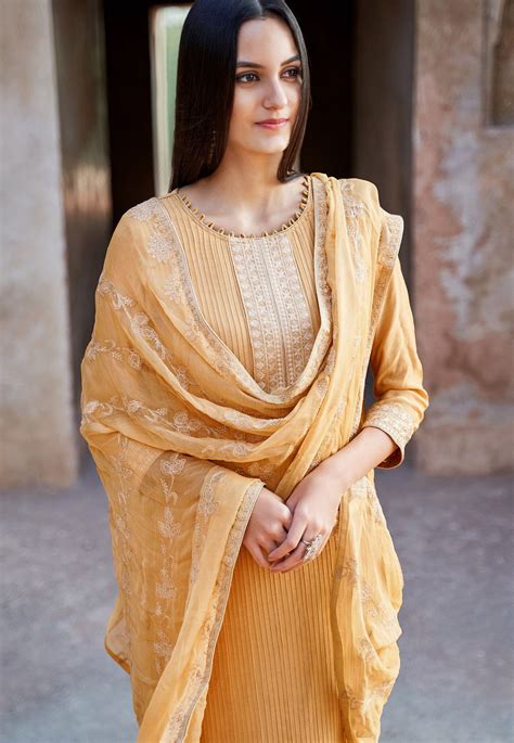 Mustard Muslin Straight Palazzo Suit 1103