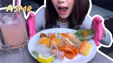 Japanese Sushi Salmon Sashimi Asmr Eating Youtube