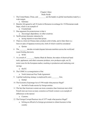 MKT Chapter 17 Quiz Study Guide Chapter 17 Study Guide Online