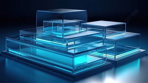 Blue Toned 3d Glass Cube Platform For Product Demonstrations Rendered