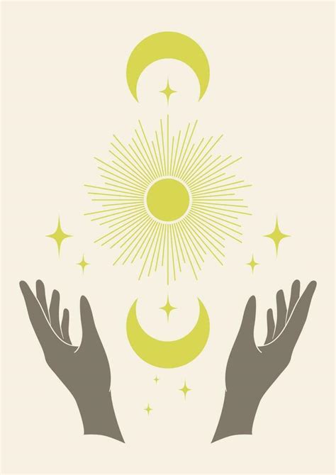 Retro sun and moon with hands print illustration. Tarot card 23870390 ...