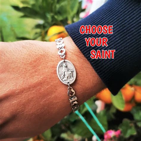 Mens Catholic Chain Bracelet Choose Saint Cross Bracelet Etsy