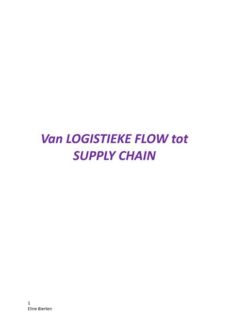 Logistiek Samenvatting Van LOGISTIEKE FLOW Tot SUPPLY CHAIN 1 Van