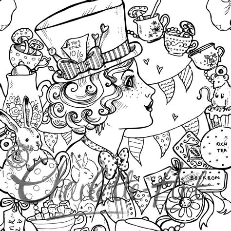 Adult Colouring Page Mad Hatter Alice In Wonderland