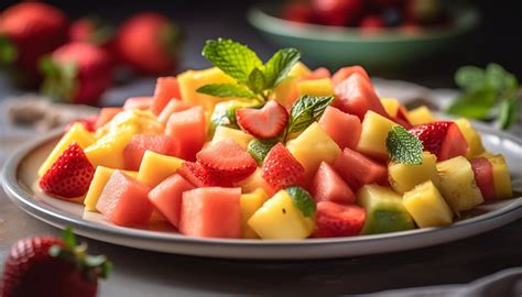 Ensalada De Frutas Saludable Con Bayas Maduras Y Melón Generada Por Ia