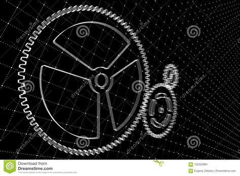 Grupo Das Engrenagens E Das Rodas Denteadas Brancas Na Tela Virtual