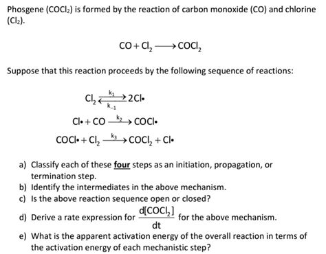 Solved Phosgene Cocl2 Is Formed By The Reaction Of Carbon Monoxide Co And Chlorine Cl2