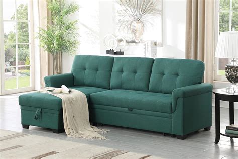 Buy Lilola Home Lucca Green Linen Reversible Sleeper Sectional Sofa