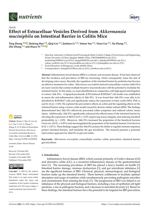 Pdf Effect Of Extracelluar Vesicles Derived From Akkermansia