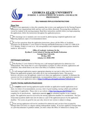 Fillable Online Nursing Gsu Georgia State University APPLICATION FOR