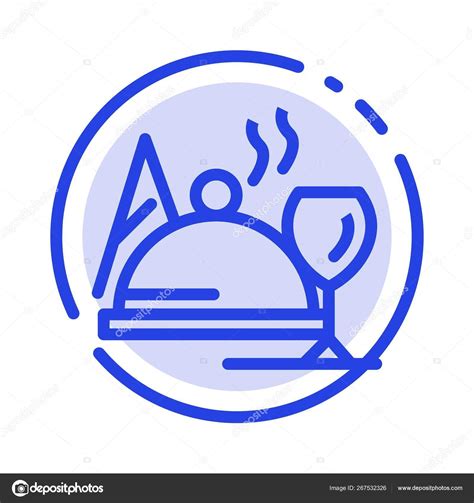 Hotel Dish Food Glass Blue Dotted Line Line Icon Stock Vector Image