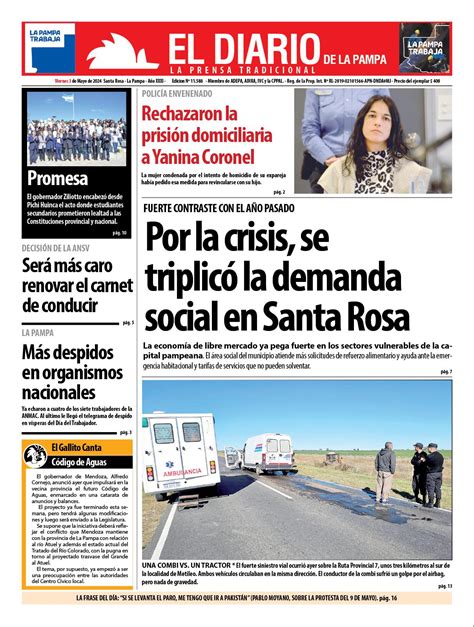 Tapa De El Diario En Papel Viernes 03 De Mayo De 2024 El Diario De